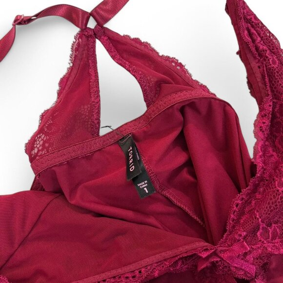 Torrid Size XL Burgundy Lace babydoll slip dress with adjustable cross straps. - Picture 4 of 7
